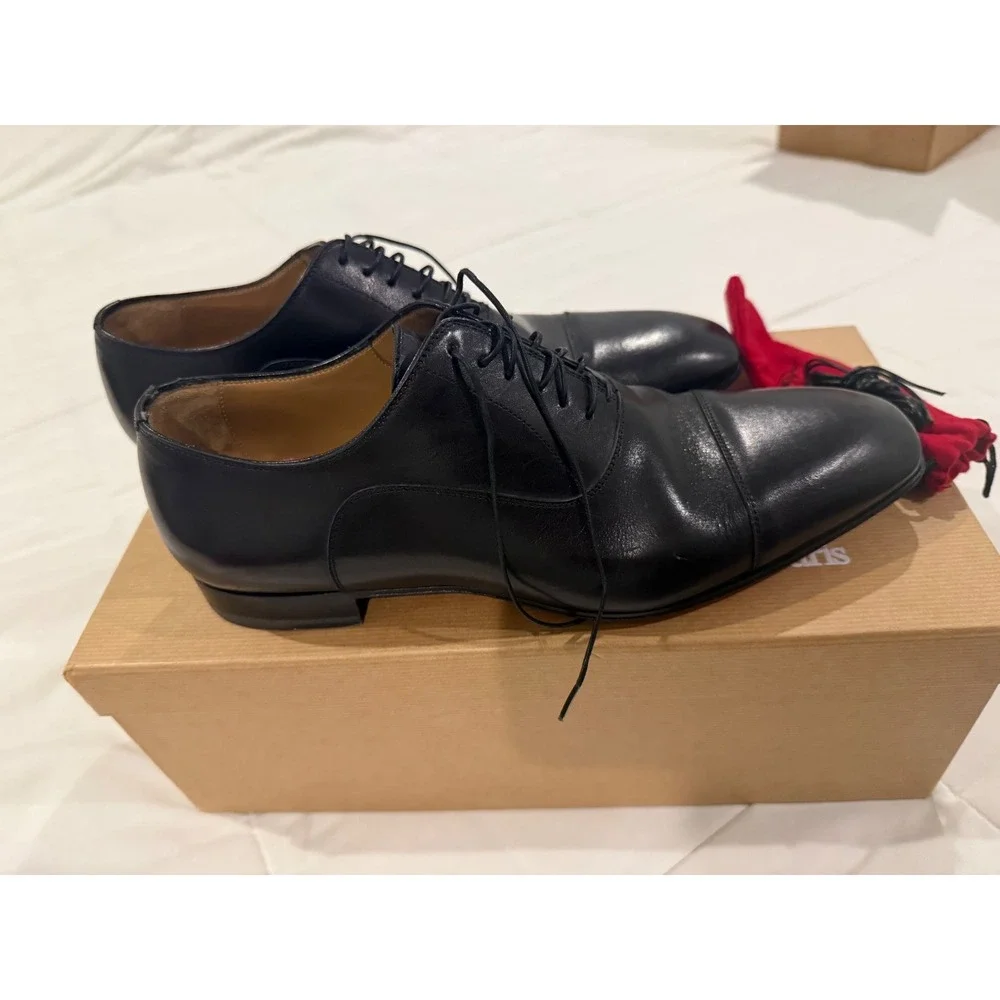 Christian Louboutin Greggo Flat Calf P Black Leather Oxford Shoes 42 EU 1150376